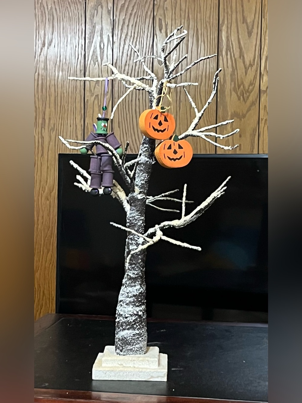 Halloween Decorative Tree with Pumpkin and Frankenstein Ornaments
